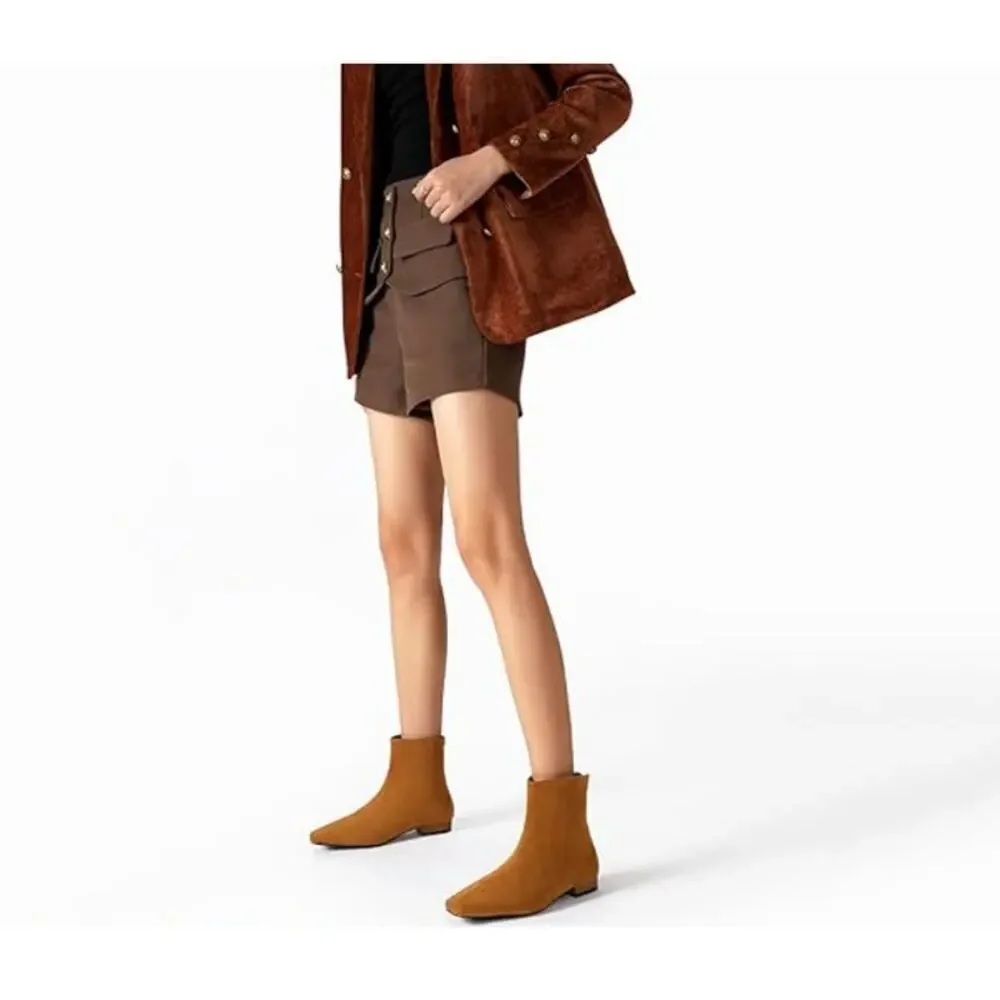 Beauty Cry Women's Suede Brown Booties Low Heel Square Toe Ankle Boots Size 10